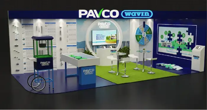 Render del stand de PAVCO Wavin antes de producirlo